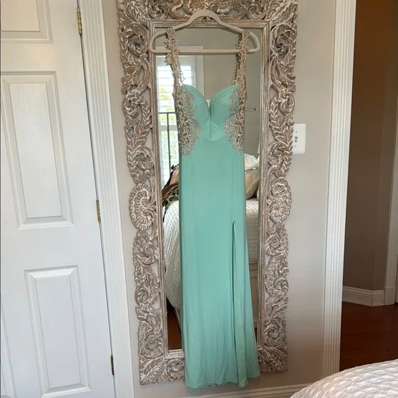 La Femme | Dresses | La Femme Elegant Mint Green Gown With Lace Details |  Poshmark